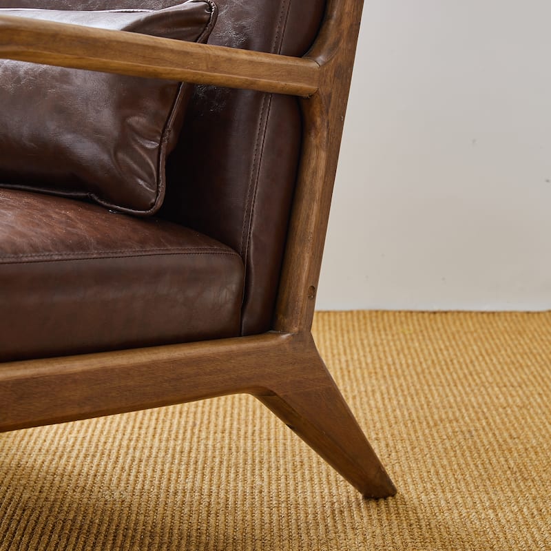 Glitzhome Set of 2 30.75"H Mid-Century Modern PU Leather Accent Chairs with Cushion - 25.75"W x 33.75"D x 30.75"H