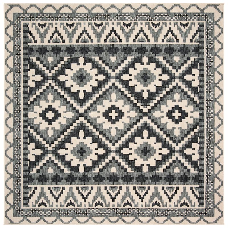 SAFAVIEH Veranda Vitaline Indoor/ Outdoor Waterproof Patio Backyard Rug - 8' Square - Beige/Grey