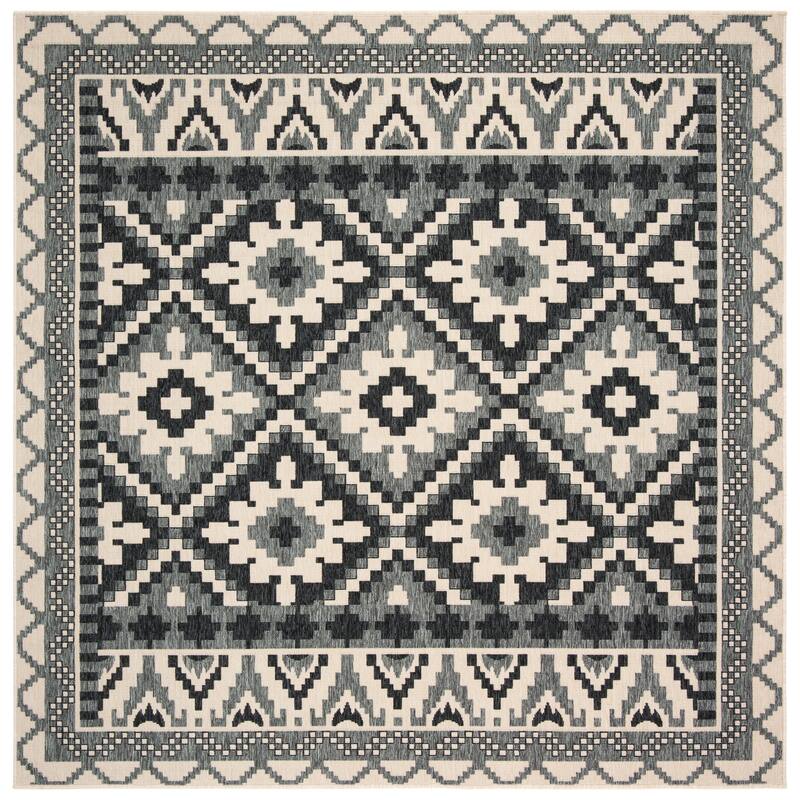 SAFAVIEH Veranda Vitaline Indoor/ Outdoor Waterproof Patio Backyard Rug - 8' x 8' Square - Beige/Grey