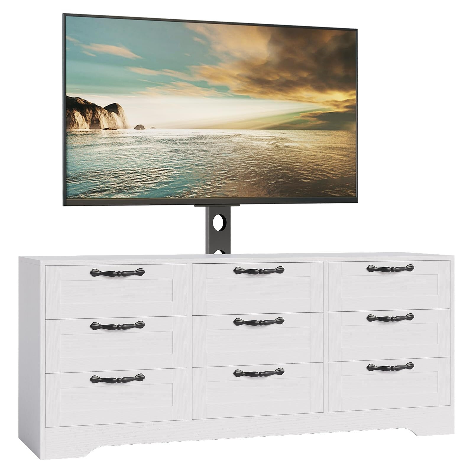 TV Stand with Mount for 32-85 Inch TVs - Wood 9-Drawer Entertainment Center, Adjustable TV Mount, Large Media Console