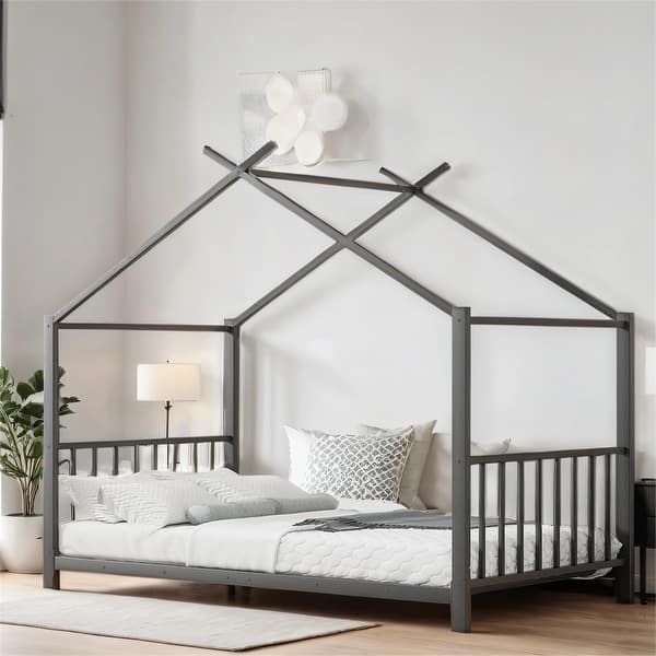 slide 2 of 30, Twin Size Metal House Platform Bed with Legs
