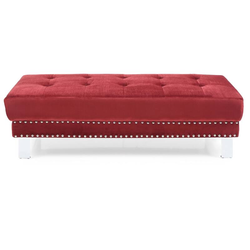 Adjustable Velvet Upholstered Ottoman - 57" - Red