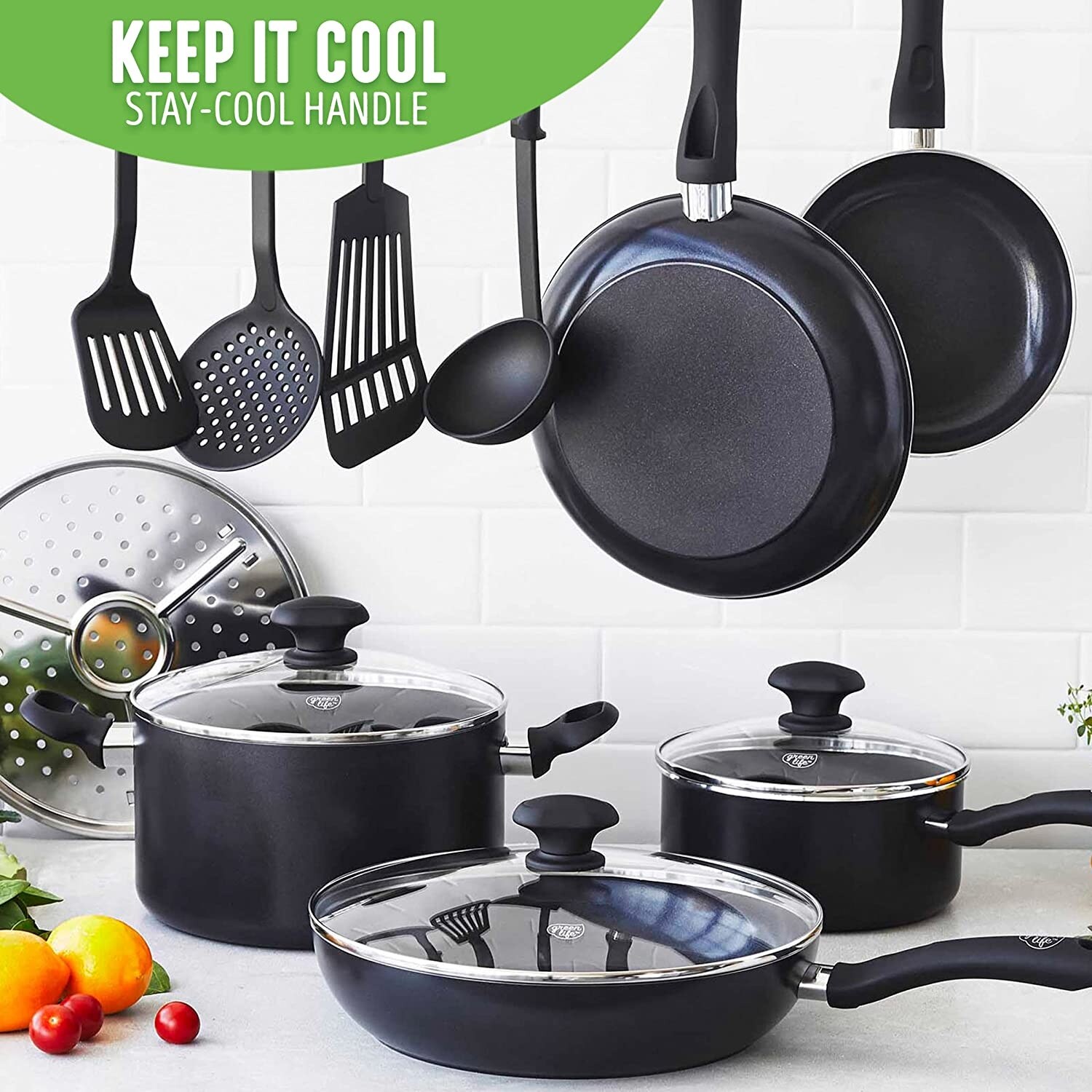 Cookware Set GreenLife Ceramic Nonstick Pots And Pans Dishwasher Safe 14  Pieces - Bed Bath & Beyond - 31480880
