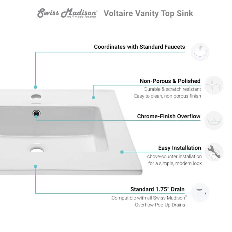 Swiss Madison Voltaire 25" Vanity Top Sink with Single Faucet Hole