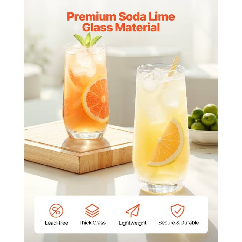 Clear Soda Lime Glass 16-Piece Drinking Set with 2 Sizes - 3.13 x 3.13 x 6.5 in