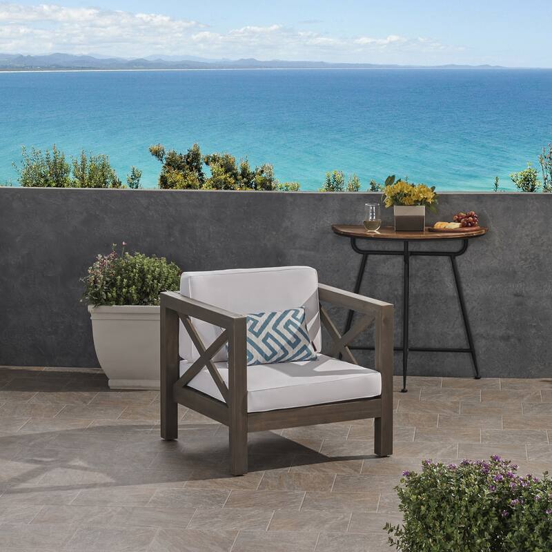 Brava Outdoor Acacia Wood Club Chair with Cushion by Christopher Knight Home