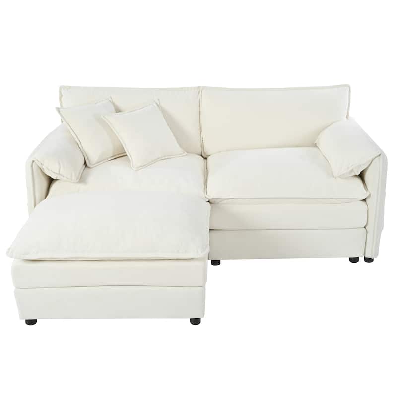 Deep Seat Sectional Sofa Chenille Cloud Loveseat Couch with Ottoman