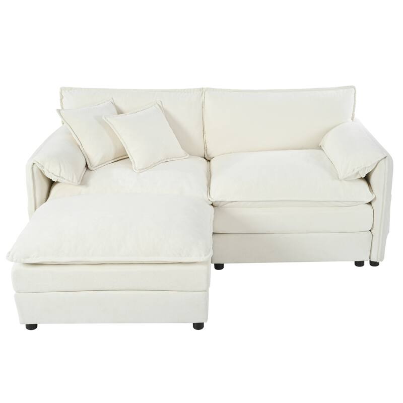 L Shaped Modular Sectional Sofa with Ottoman, Chenille Upholstered Cloud Couch, Lounge Sofa with Storage Pockets & Pillows