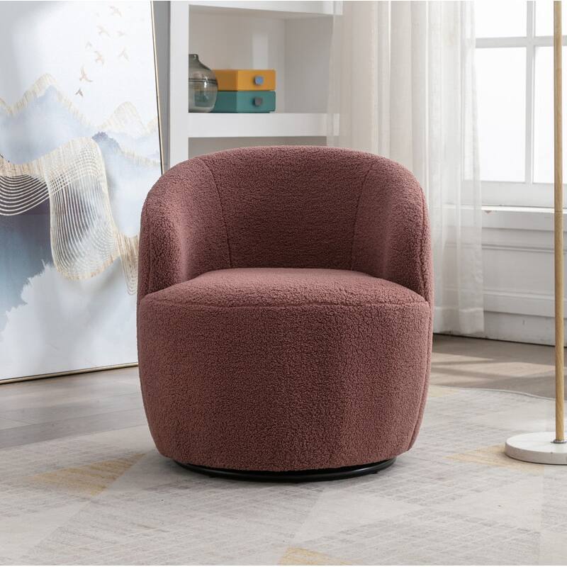 Swivel Barrel Chair,Teddy Fabric Upholstered Modern Round Accent Arm Chairs