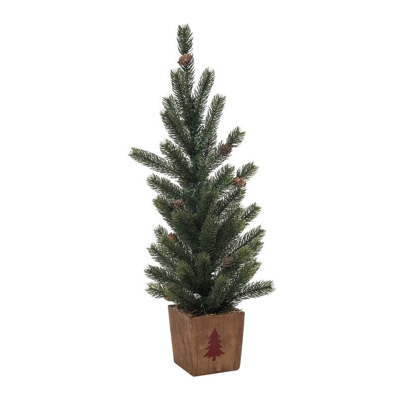 Transpac Artificial 30 in. Green Christmas Tree In Box with Stamp Design
