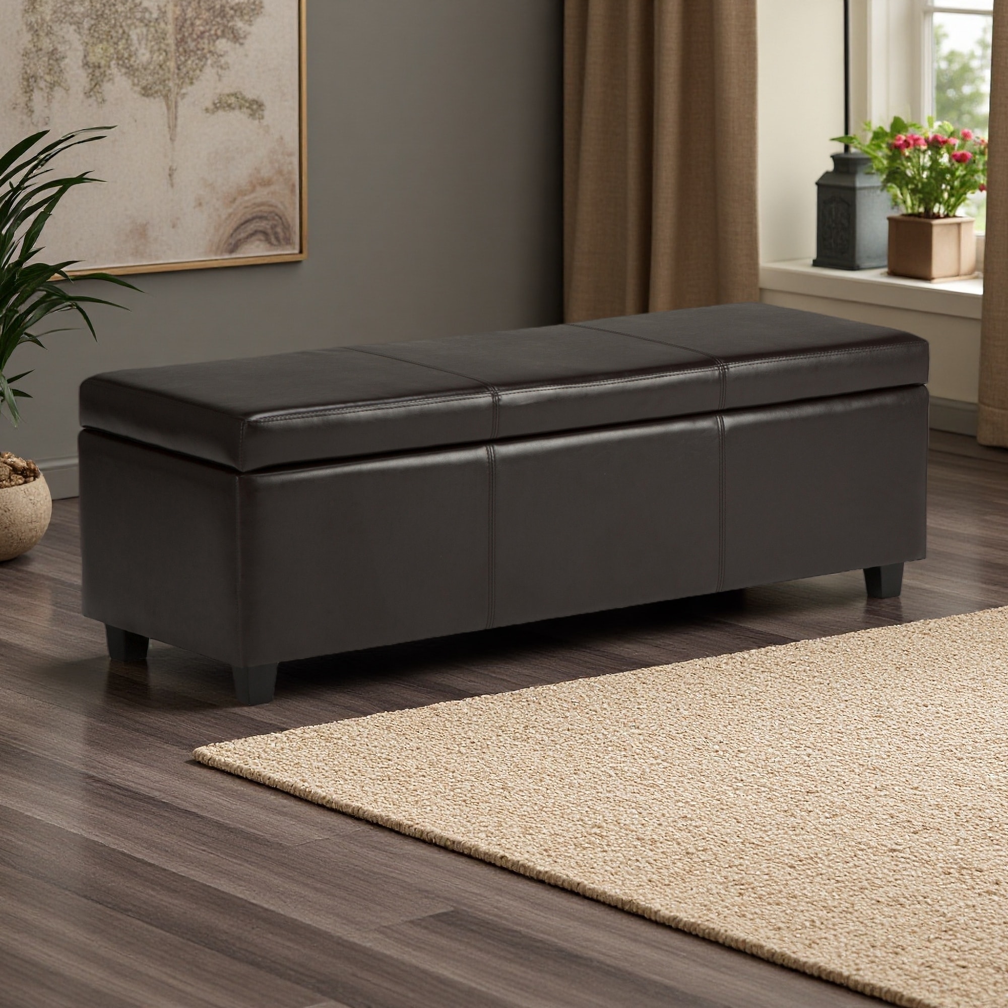 48"L Faux Leather Storage Ottoman, Large Interior, Child-Safe Hinge, Multi-Functional