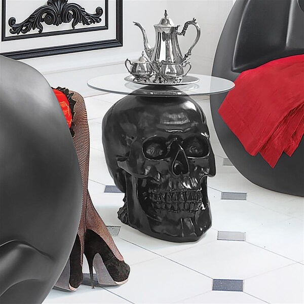 Design Toscano Lost Souls Gothic Skull Glass-Topped Table, Black