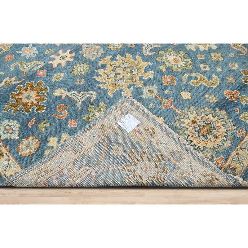 Hand Knotted Arts & Craft Blue Turkish Oushak Wool Oriental Area Rug