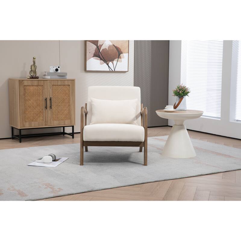 Upholstered Accent Chair with Lumbar Pillow, Living Room Chairs with Solid Wood Frame, Lounge Reading Armchair