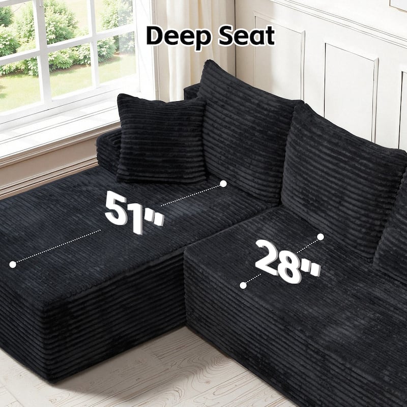 L-Shaped Corner Sectional Sofa Set with Side Chaise Lounge, Soft Foam Cushion Modular Sofa Corduroy Leisure Couch
