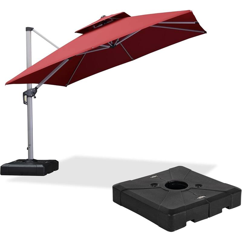 PURPLE LEAF 10ft Square Patio Offset Cantilever Umbrella with Base - Terre red