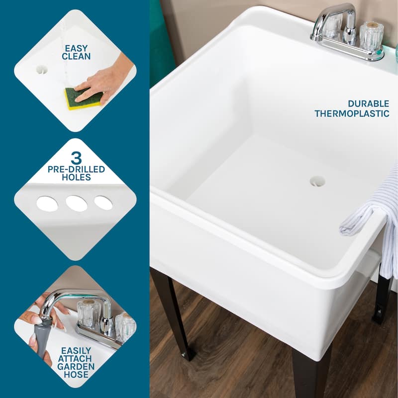 TEHILA 21-Gallon Utility Sink 22.88 in. W with 2-Knob Faucet