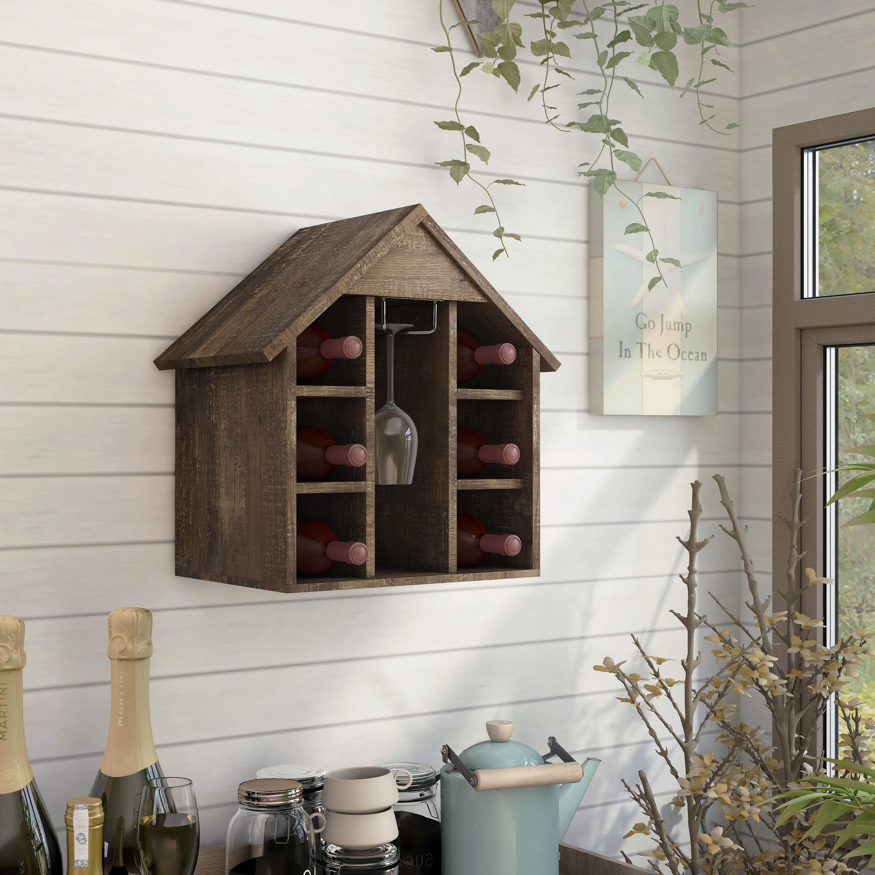 Furniture of America Bude Farmhouse Oak Tabletop 6-bottle Wine Rack