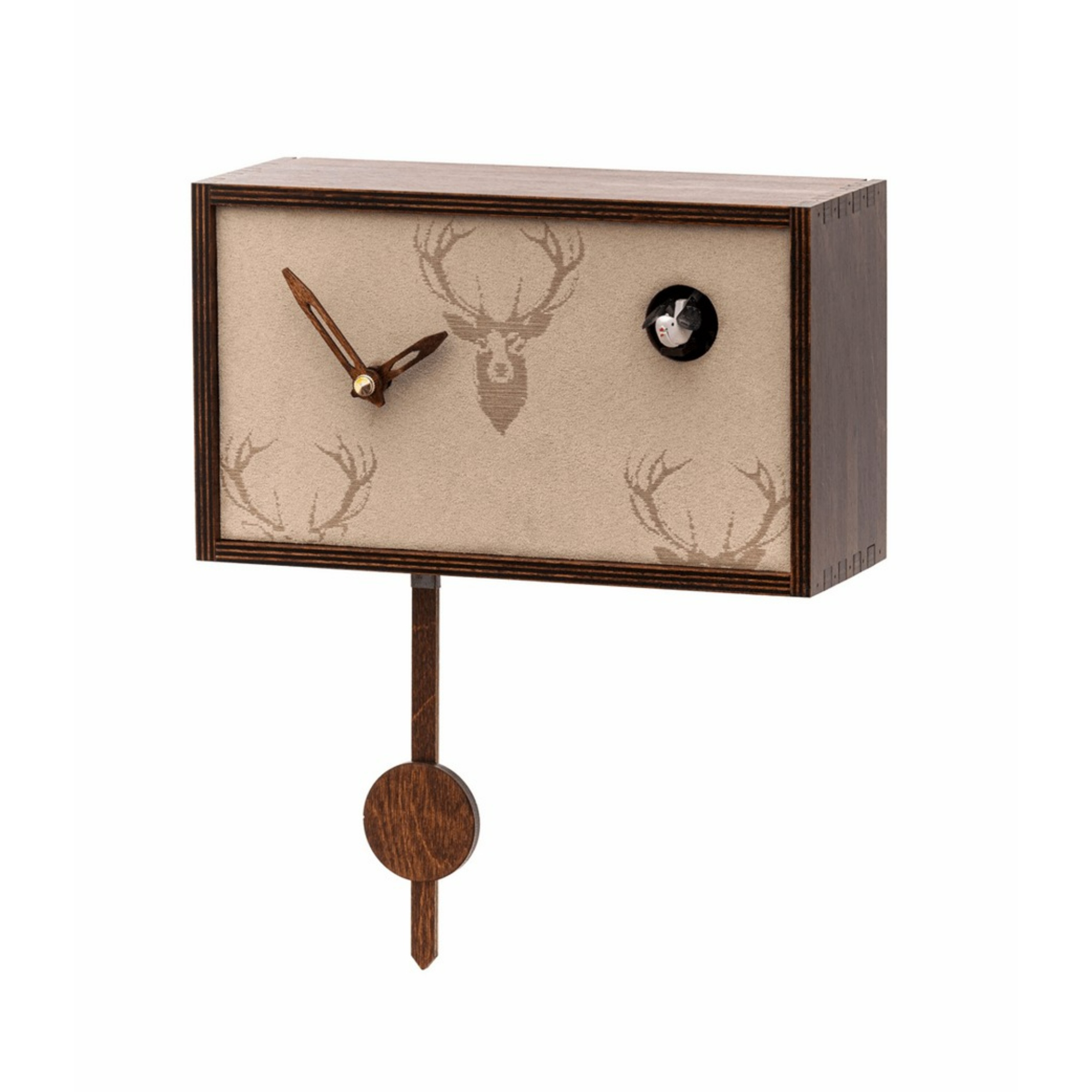 Rectangular Cuckoo Clock with Deer Dial - 9.5 - Brown
