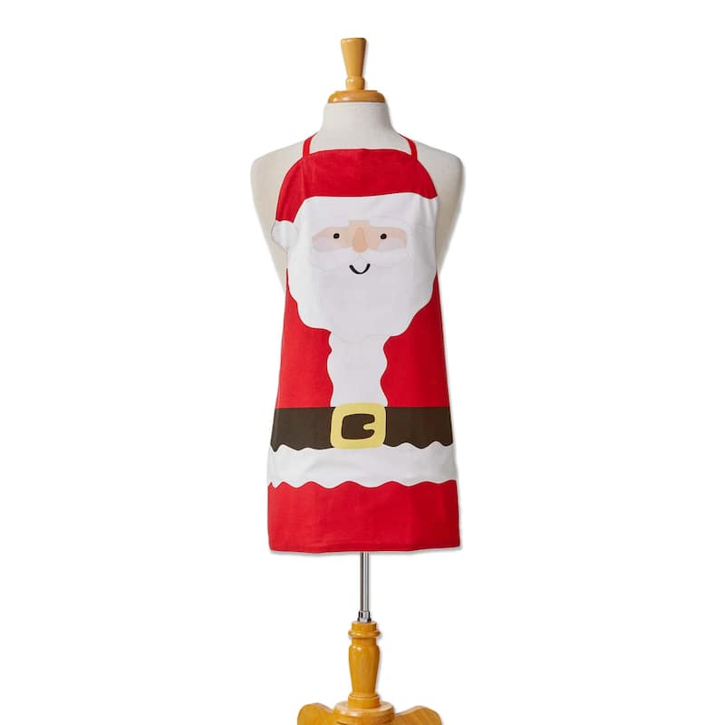 Santa Kids Cooking Apron - Red Multi Cotton Kitchen Textile, Machine Washable, Perfect for Christmas Fun!