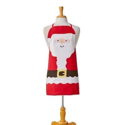 Santa Kids Cooking Apron - Red Multi Cotton Kitchen Textile, Machine Washable, Perfect for Christmas Fun!