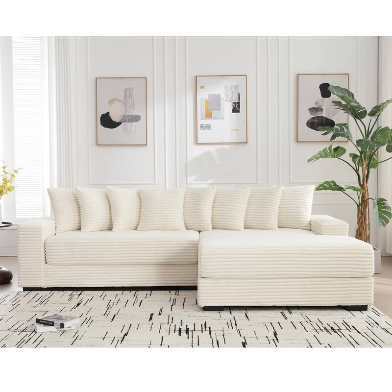 Spacious Modular Sofa with Right Chaise Lounge & Eight Coordinated Pillows