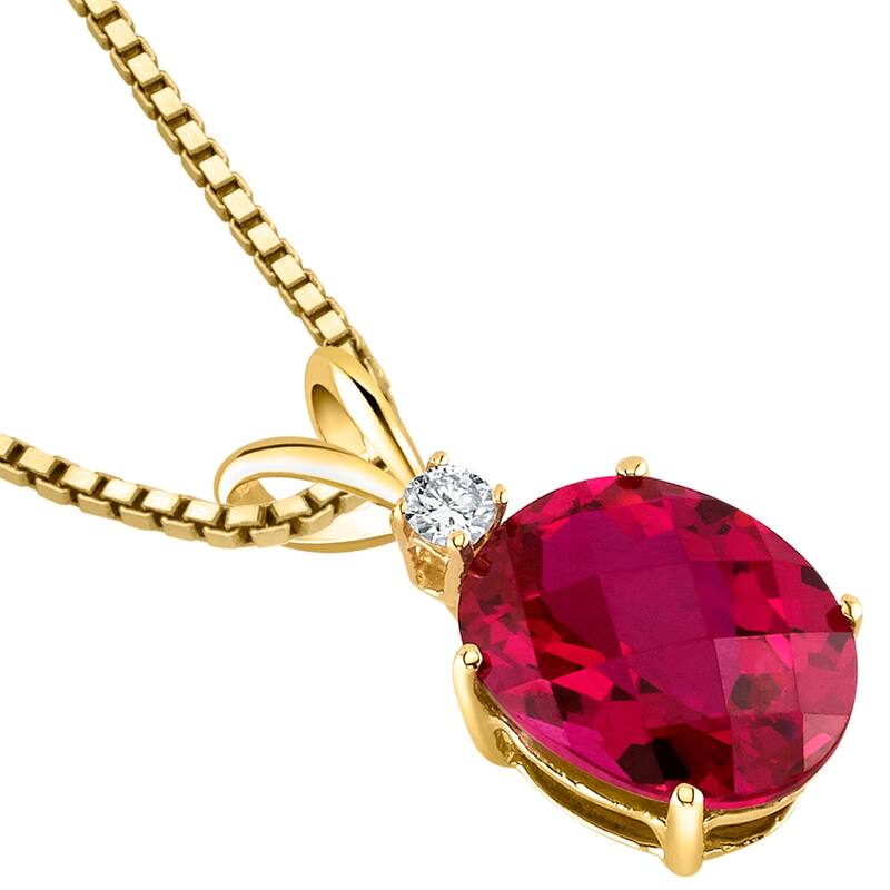 14k Yellow Gold Oval Shape 3.50 cts Created Ruby Diamond Pendant