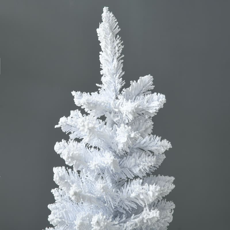 HOMCOM Flocked Artificial Pencil Tree - Realistic Branches, Plastic Base, White