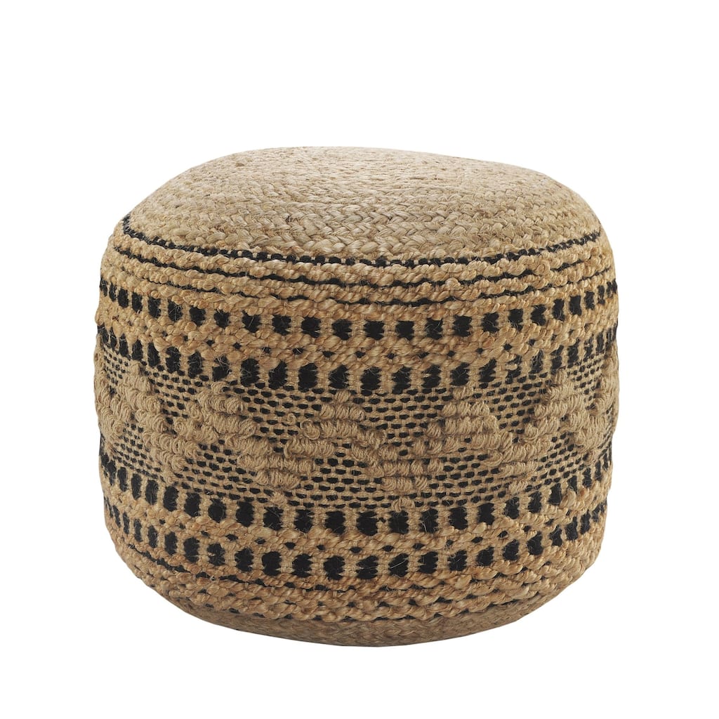 18" Tan and Black Chevron Handcrafted Round Pouf Ottoman