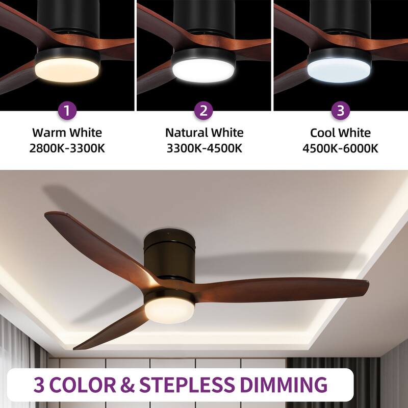 52 Inch Low Profile Ceiling Fan with Lights Remote and Wall Control