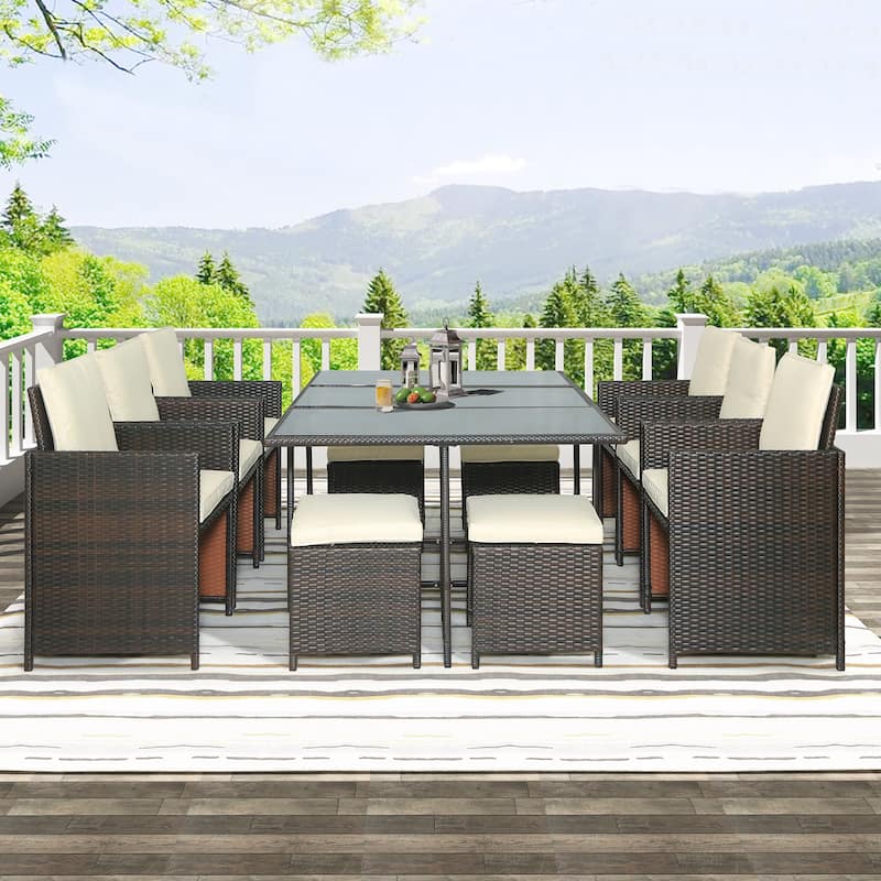 1-Piece Outdoor Rattan Wicker Patio Dining Table Set Garden Outdoor Patio Furniture Sets (11-Piece)