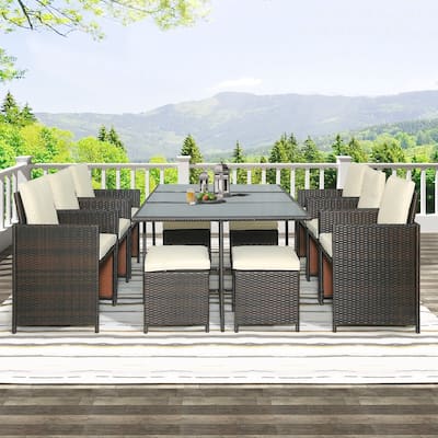 1-Piece Outdoor Rattan Wicker Patio Dining Table Set Garden Outdoor Patio Furniture Sets (11-Piece)