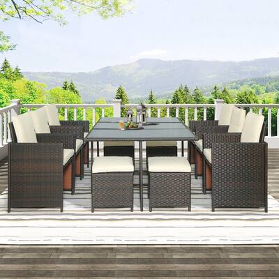 11-Piece Outdoor Rattan Wicker Patio Dining Table Set Garden Outdoor Patio Furniture Sets