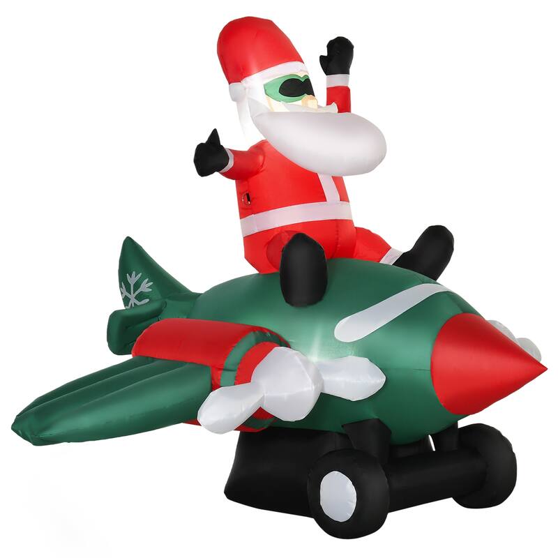 HOMCOM 5 ft. Santa Inflatable Flying A Plane, Outdoor Christmas Decoration, Santa Decoration