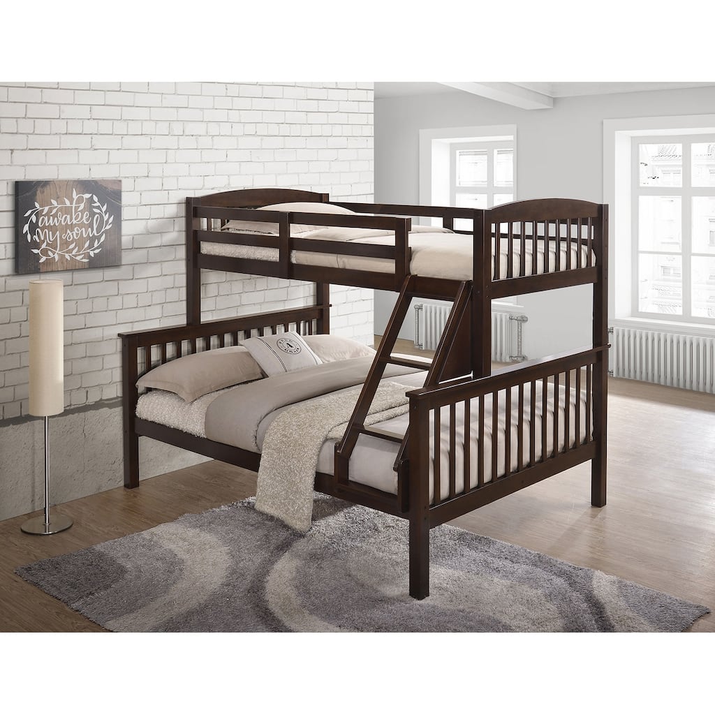Cherry Twin Over Twin Bunk Bed with Angled Ladder and Slat Design