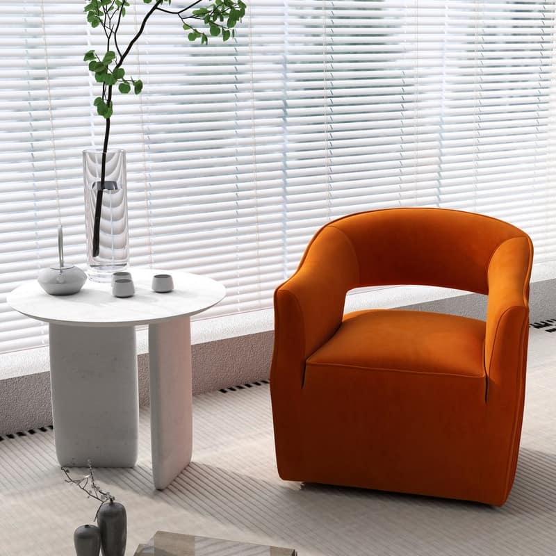 SEYNAR Modern Glam Velvet 360 Degree Swivel Open-Back Accent Armchair - Orange