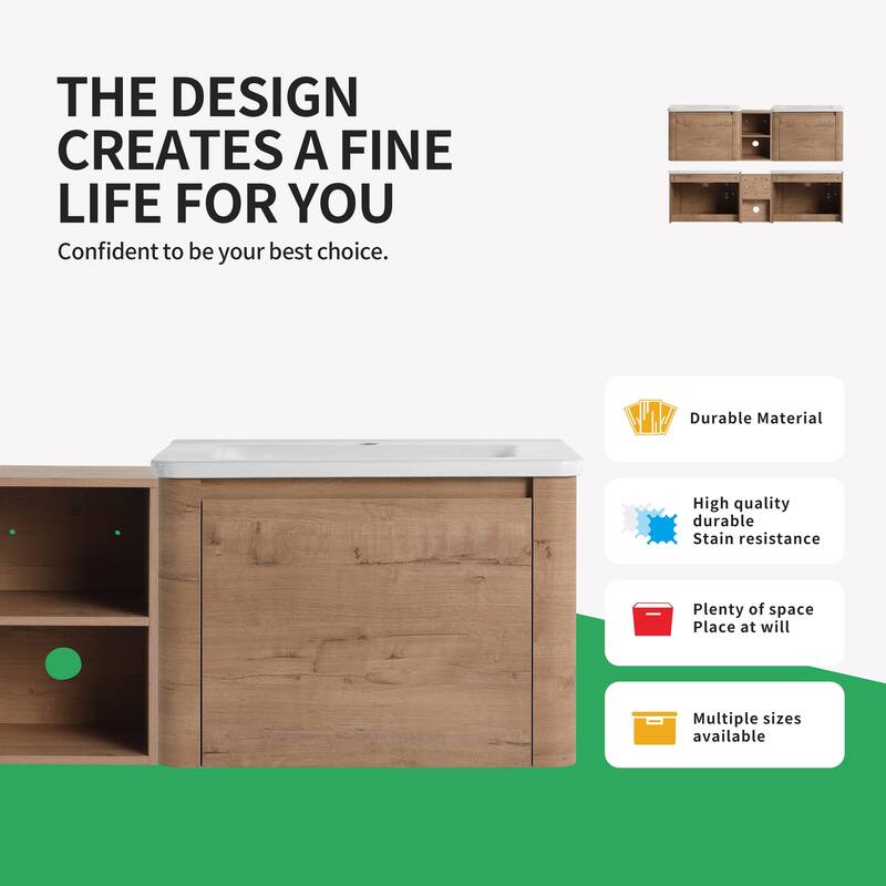 BNK 24''/28''/36''/40''/60''/68'' Bathroom Vanity With Sink, Floating Bathroom Vanity with Soft Close Doors and Shelf