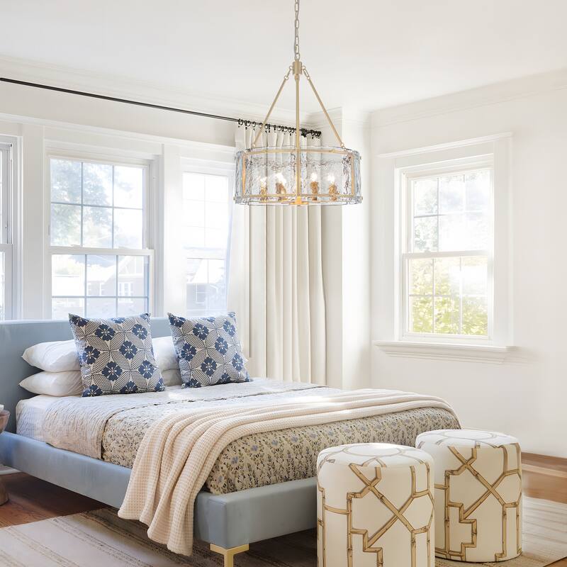 Starsky 6-Light Modern Drum Textured Glass Kitchen Island Chandelier