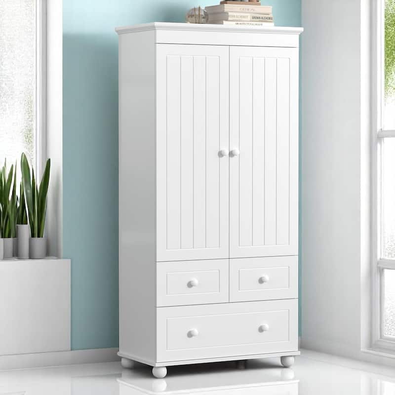 White Tall Storage Cabinet with 3 Drawers and Adjustable Shelf, Freestanding Organizer for Bathroom or Office - White