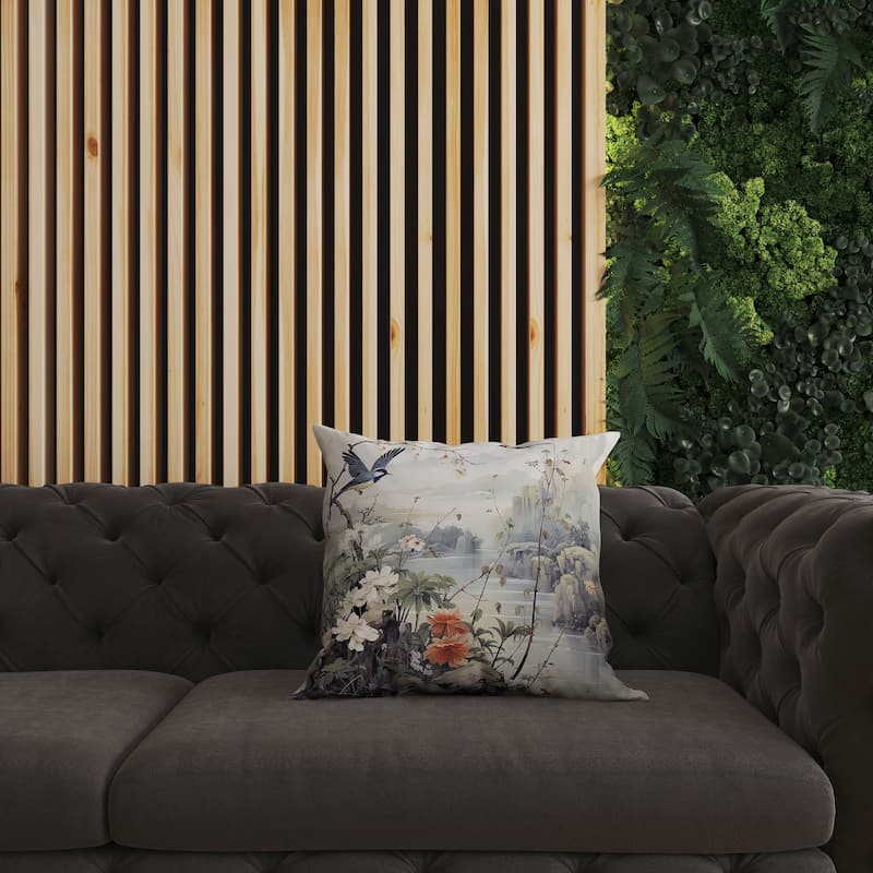 Gray And Blue Mystical Wing Peak Indoor/Outdoor Throw Pillow Zipper