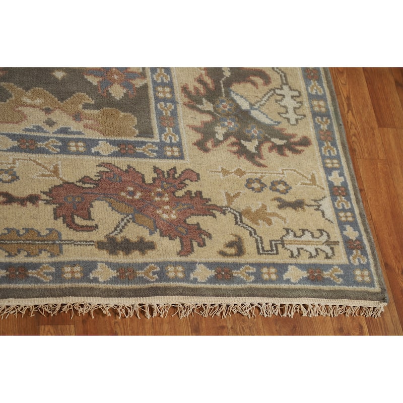 Earth Tone Brown Oushak Indian Area Rug Hand-Knotted Wool Carpet - 8'1" x 9'7"
