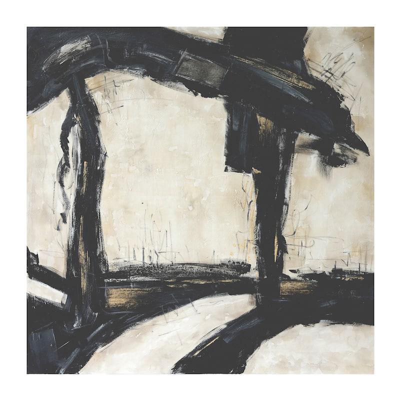 61X61 Framed Hand Painted Abstract Canvas, Black/G, Square, 61"H, Abstract - 61" x 2" x 61"