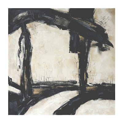 61X61 Framed Hand Painted Abstract Canvas, Black/G, Square, 61"H, Abstract