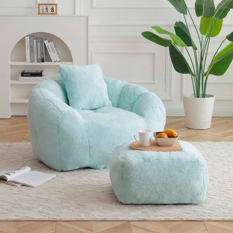 Bean Bag Chair with Footstool,for Comfort and Style in Any Room - Light Blue