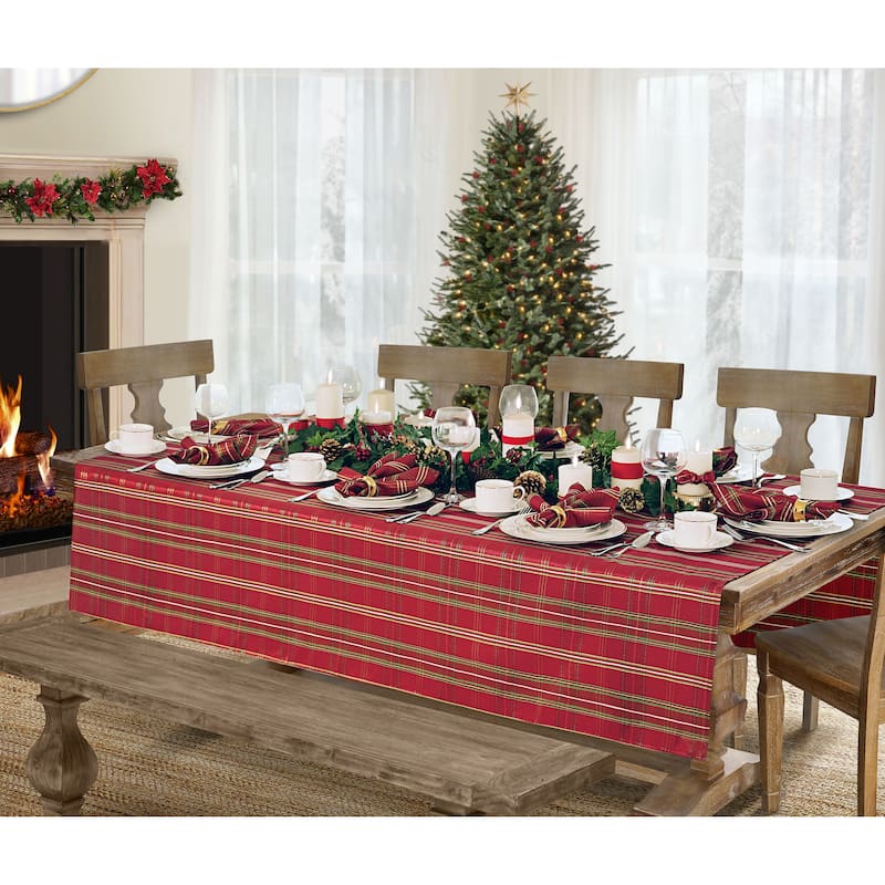 Elrene Shimmering Plaid Holiday Christmas Tablecloth - 60"x120" - Red/Green