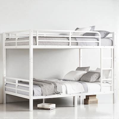 Full XL over Full XL Metal Bunk Bed for Teens and Adults, Space-Saving, Noise-Free Design, White