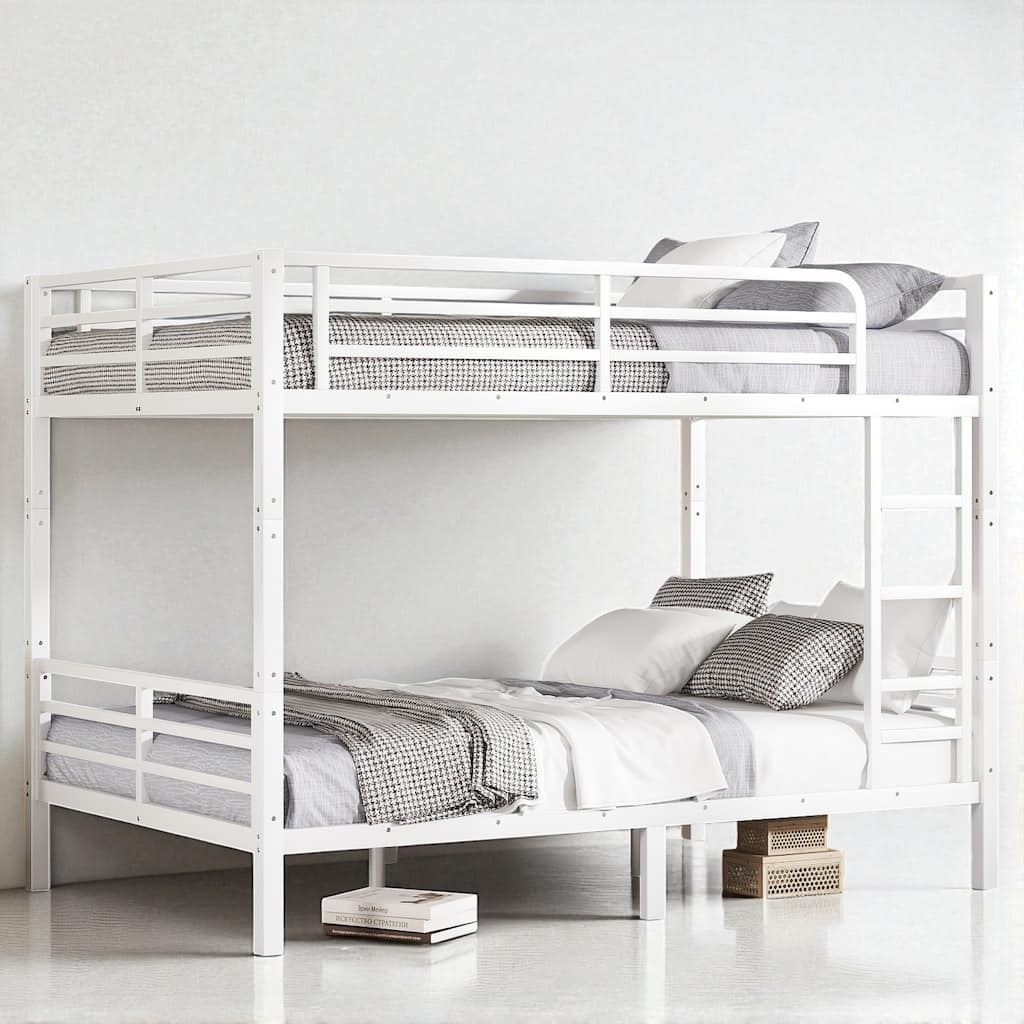 Full XL over Full XL Metal Bunk Bed for Teens and Adults, Space-Saving, Noise-Free Design, White