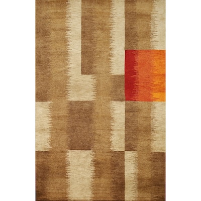 Hand Knotted Oriental 100% Wool Carpet Modern Modern Brown Gabbeh Area Rug - 7' 10'' X 5' 7''