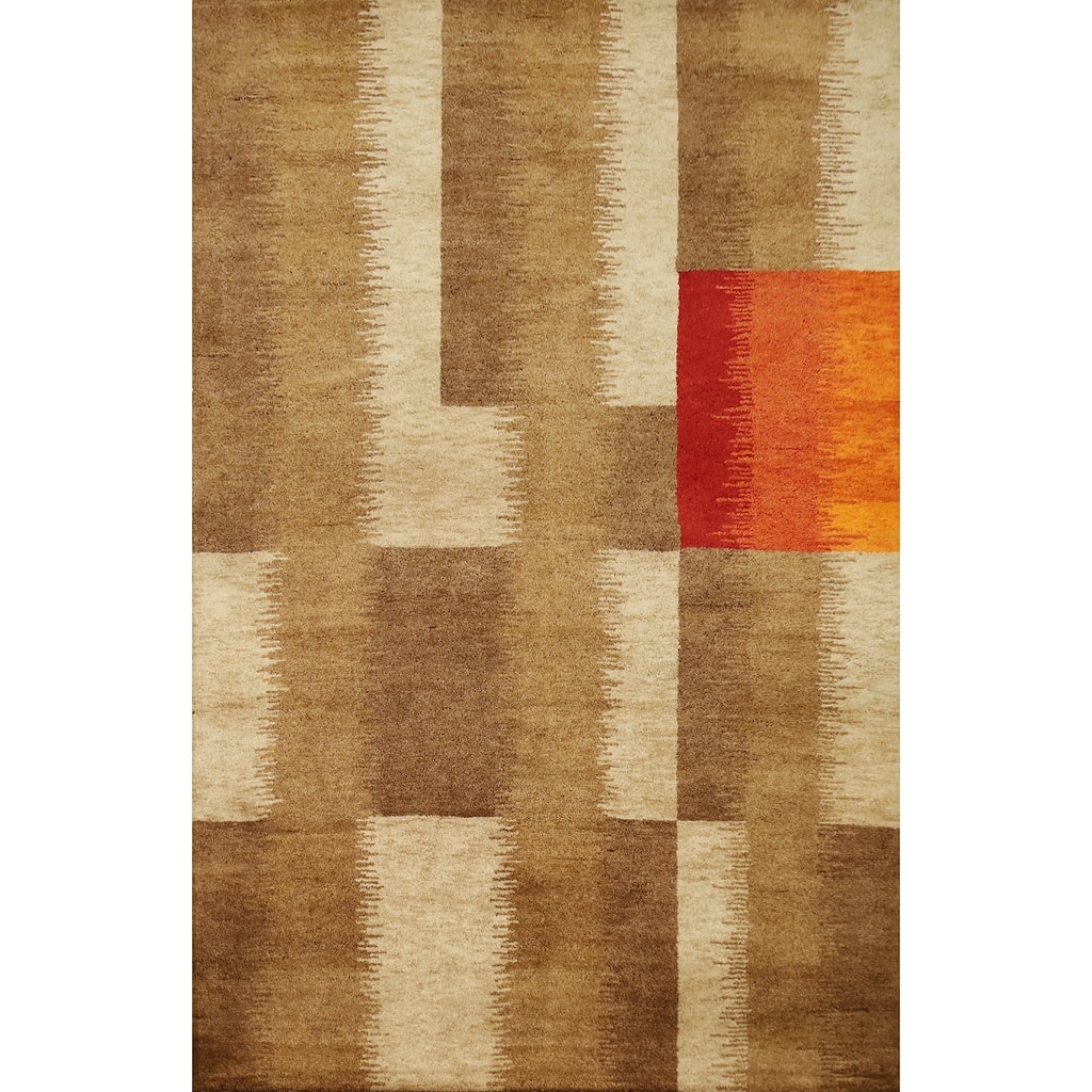 Hand Knotted Oriental 100% Wool Carpet Modern Modern Brown Gabbeh Area Rug - 7' 10'' X 5' 7''