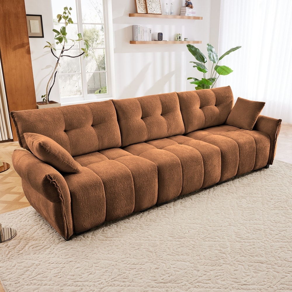 Tufted Sectional Sofa with 2 Pillows, 110" Modern Chenille Comfy Couches for Living Room, Lounges, Flared Arms Upholstered Sofa